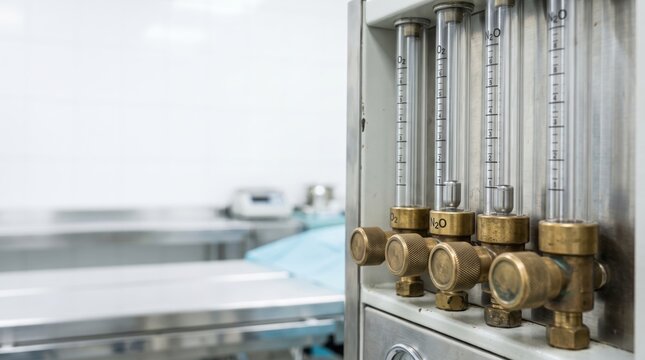 Vintage medical anesthesia machine flowmeters in operating room