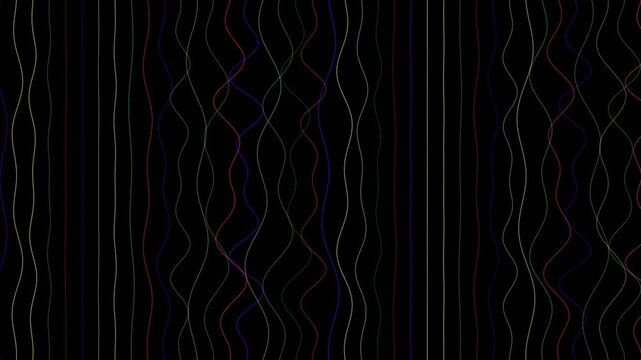 Wavy lines in various colors flow vertically across a black background.