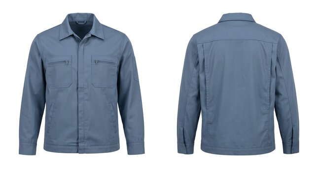 Steel Blue Long Sleeve Aircraft Maintenance Technician Coverall Top Mockup - Front and Back Views
