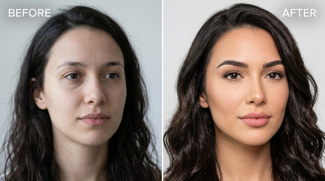 Before and After Makeup Transformation: Natural Woman vs. Glamorous Look