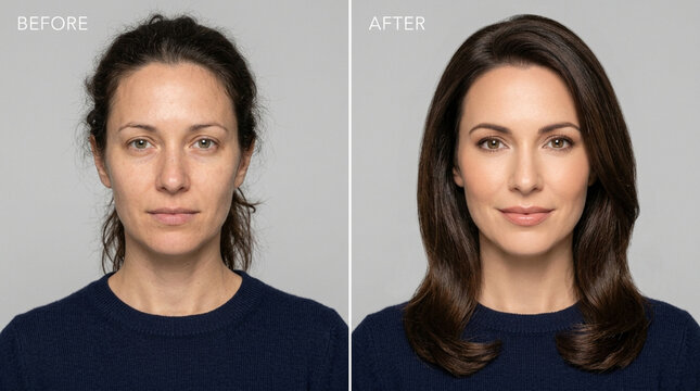 Woman Before and After Makeup Transformation, Natural Beauty Revealed