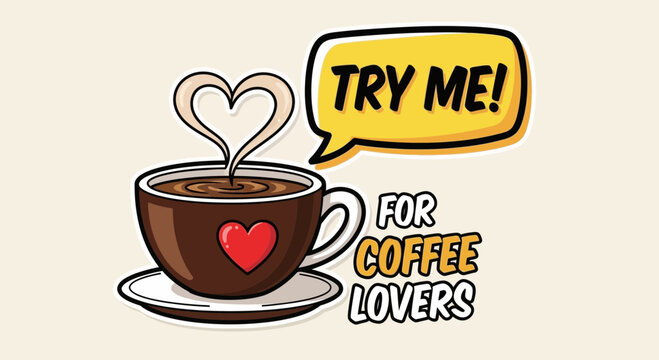 Coffee cup with heart and try me text