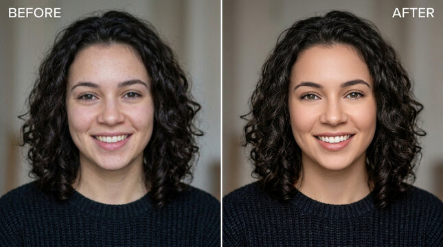 Before and After Woman's Portrait: Natural Beauty vs. Enhanced Look