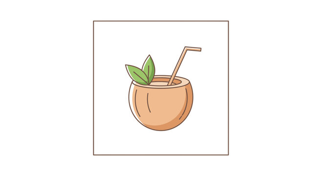 Coconut drink with straw and leaves