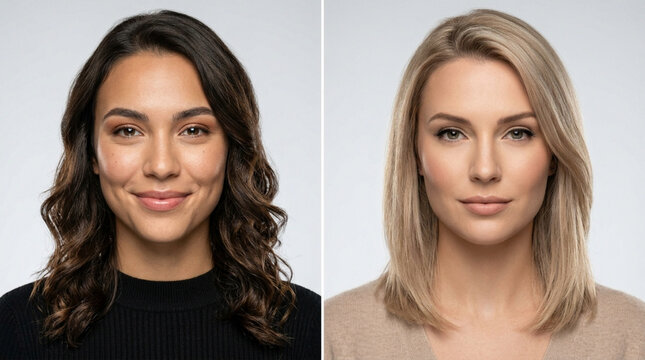 Diversity: Split Screen Comparison of Two Young Women's Portraits