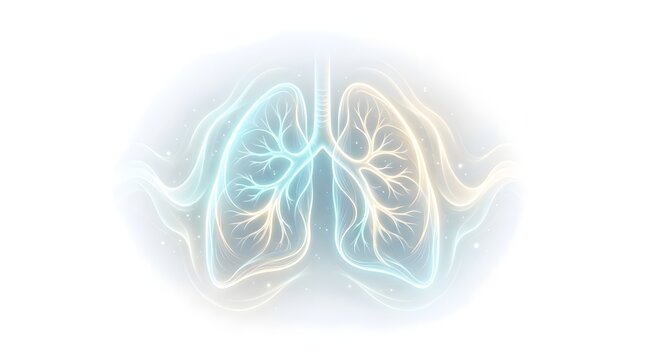 Anatomical human lungs with glowing light and energy trails