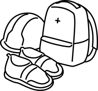 防災リュックと靴とヘルメット_線画