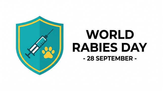 World rabies day shield icon with syringe and paw
