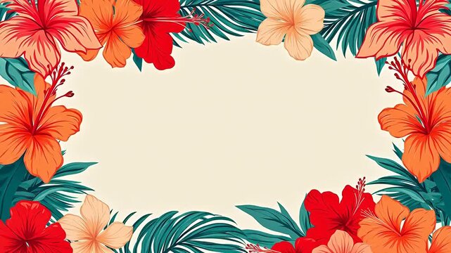 Digital vintage watercolor hawaiian rectangle tropical flower abstract background