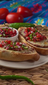 Tasty Mexican treat. Molletes with fresh ingredients for dipping and sharing