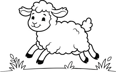 Obraz premium Cute cartoon lamb standing on green grass Vector
