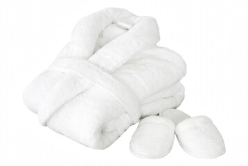 Luxurious white fluffy bathrobe and matching spa slippers © Ahmed