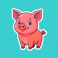 Fototapeta premium Cute Pink Pig Cartoon Sticker Kawaii Animal Vector Illustration