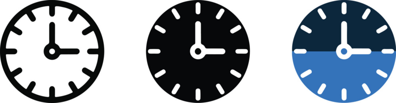 Clock icon vector symbol isolated on transparent background time watch sign.