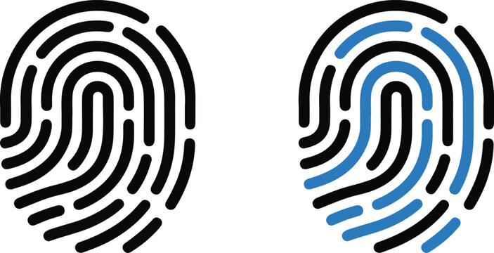Set of fingerprint icons for security and identification in outline and filled.