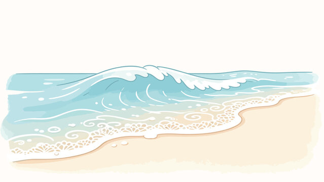 Serene Beach Wave Illustration with Soft Blue Tones and White Foam on Sandy Shore