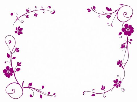 Elegant floral corner border design with swirling vines and leaves silhouette isolated on white background, border, whimsical