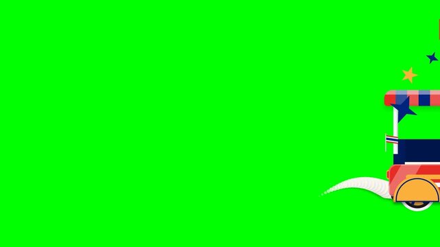 Thai Tuk Tuk Driving Across Green Screen Animation
