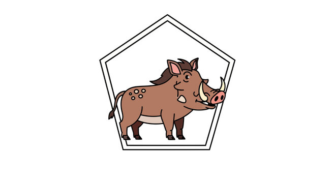cartoon warthog in hexagon