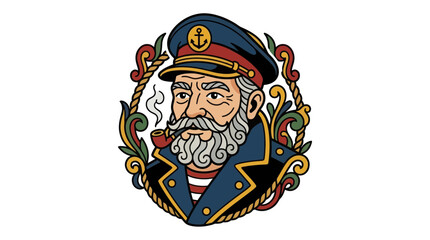 Obraz premium Old Sea Captain Smoking Pipe Retro Style