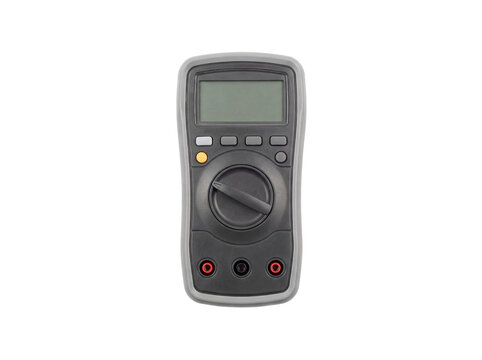 Digital multimeter with display screen and rotary dial isolated on transparent background electrical meter