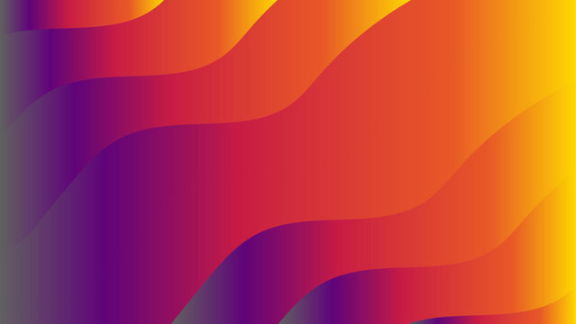 abstract gradient background with dynamic flowing wave patterns. Smooth color transition from deep purple, magenta, and red to fiery orange and bright yellow.