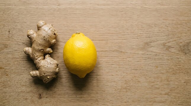 Fresh ginger root and a ripe lemon isolated on transparent background. Perfect for health and wellness themes.