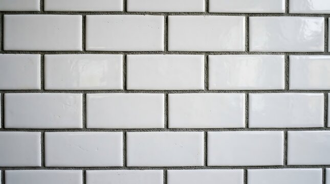 Clean white subway tiles with gray grout, a classic and modern wall surface pattern. Perfect for kitchen or bathroom.