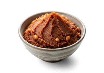Rich Red Miso Paste in a Ceramic Bowl on White Background.