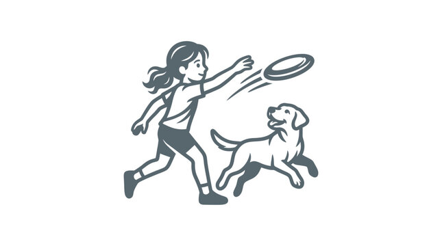 Girl and dog playing with frisbee.