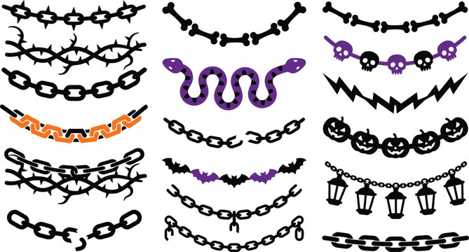 Spooky Halloween border elements collection for design and decoration purposes