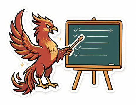 Phoenix bird teaching at a blackboard with a pointer in a classroom setting vector illustration