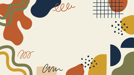 Fototapeta premium Abstract background with organic shapes and hand-drawn elements in modern earthy colors