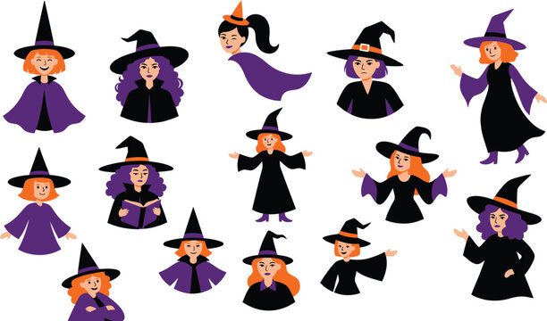 Halloween witches collection in purple and black