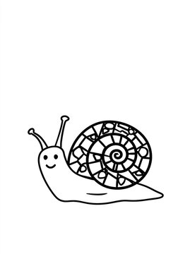 Whimsical Hand Drawn Snail Illustration with Decorative Spiral Shell, Perfect for Children's Books and Nature Art
