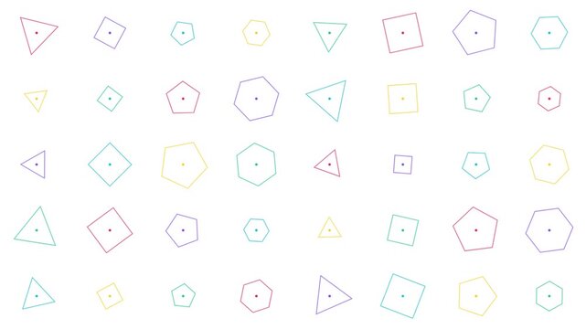 Animated colorful geometric polygons pulsing on white background