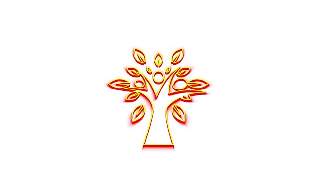 Abstract tree of life animation, glowing neon lines form symbol, growth and unity motion graphic