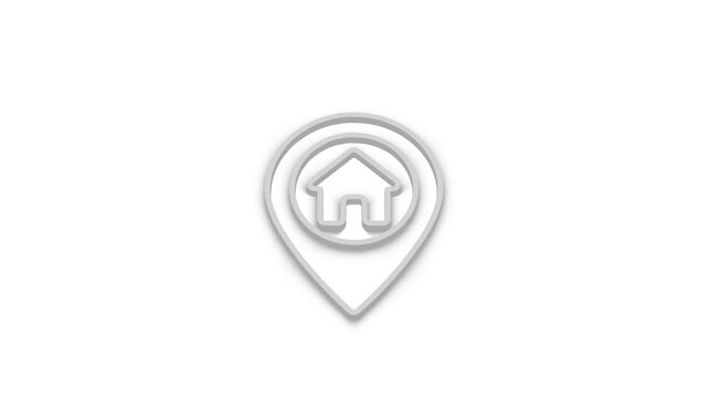 Minimalist white home location pin icon animation isolated on plain clean background for map