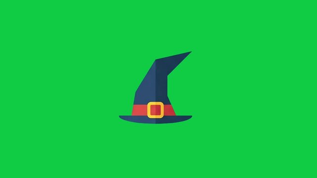 Witch Hat Animation with Long Shadow on Green Background | Halloween Motion Graphic