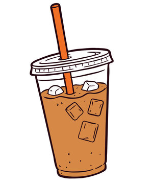 Iced coffee in plastic cup cartoon vector illustration