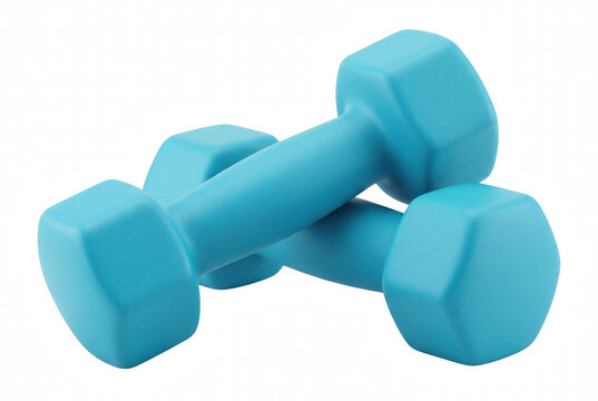 Pair of blue hexagonal dumbbells for fitness and strength training