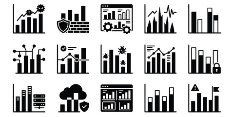 Fototapeta premium Professional business data analysis icons collection featuring a comprehensive bar graph bundle for financial reporting and analytics