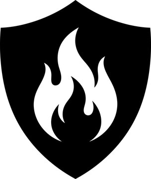 Fire protection shield emblem icon with protection