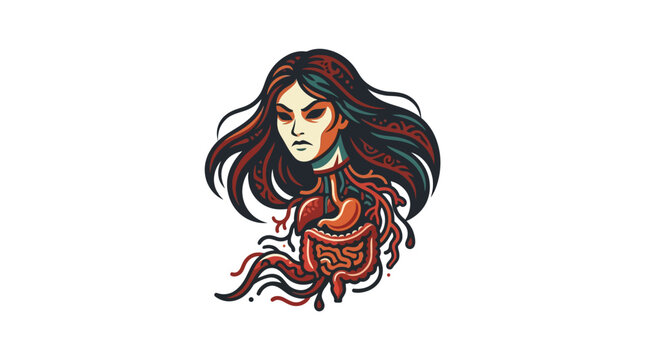 Flying head ghost with organs Krasue Kuyang illustration