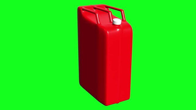 3D Red Fuel Jerry Can Container Rotation Loop Isolated on Green Screen Background