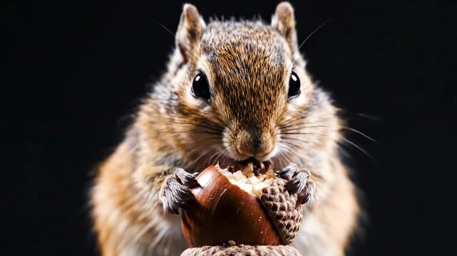 Cute squirrel eating a large nut close up wildlife nature food photography