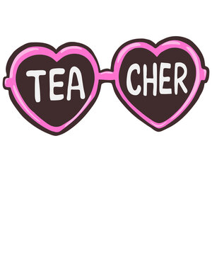 Cute teacher heart shaped sunglasses cartoon illustration isolated on transparent background