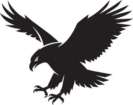 Black Eagle Silhouette With Spread Wings Isolated On White Background