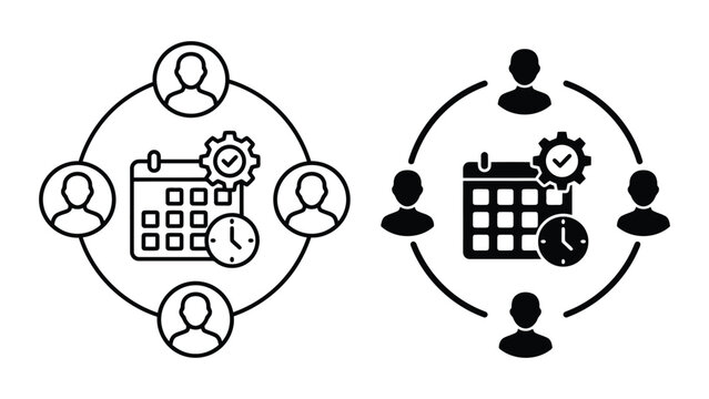 Team management and collaborative scheduling process icon with calendar