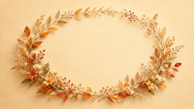 Wreath of autumn leaves in a clean contemporary commercial composition